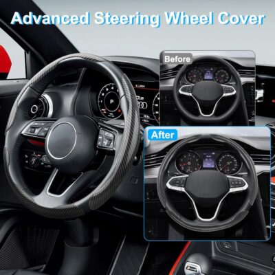 Carbon Fiber Steering Wheel Cover 3PCS, Non-Slip Grip for Universal Cars,Fit for 14–16 Inch Wheels, Interior Accessories for Cars Trucks (Black) - Image 7