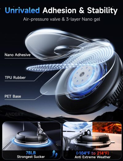 ANDERY Only for iPhone Magsafe Car Mount Charger [15W Wireless Faster Charging, 78+LBS Strongest Suction, 2400gf Strongest Magnetic] 360° Adjustable Car Phone Holder for iPHone 17-12 Pro Max Plus Air - Image 4