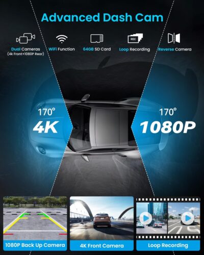 Portable Apple Carplay Screen, 10’’ Car Stereo Wireless Car Play & Android Auto Touch Screen, 4K Dash Cam, 1080P Backup Camera, Mirror Link/Voice Control/Music Play/GPS Navigation - Image 4