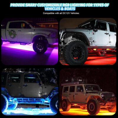 4 Pods RGB LED Rock Lights for ATV UTV Golf Cart Truck RZR Offroad SUV, Waterproof Multicolor Underglow Kit for Cars with APP Music Mode, Vehicle Accent Underbody Light Underneath 12V - Image 9