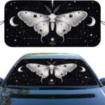 Moth Car Windshield Sunshades Vintage Tarot Sky Moon Stars Witchcraft Front Window Sun ​Shade Blocks UV Rays Sun Visor Protector for Car Sedan Truck SUV Accessories 59" L x 31.5" W