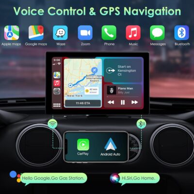 Wireless Protable Carplay & Android Auto with 2.5K Dash Cam, 1080P Backup Camera, Portable 9" HD IPS Screen for Car, GPS Navigation, Bluetooth, AirPlay, MirrorCast, AUX/FM Transmitter - Image 5