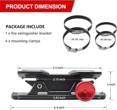 Quick Release Fire Extinguisher Mount - Aluminum Adjustable UTV Roll Bar Fire Extinguisher Holder Mounting Bracket Compatible with Jeep Wrangler TJ JK JL JKU Polaris RZR Ranger Can-Am X3 Universal - Image 9