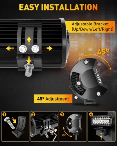 NAOEVO 7 Inch Light Bar, 240W 24,000LM Offroad Fog/Driving Lights LED Pods with 2 Leads Wiring Harness, Spot Flood Combo LED Work Lights for Truck Boat UTV ATV, 2-Pack (White/Amber/White&Amber) - Image 6