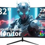 ZZA 32 Inch Curved Gaming Monitor, QHD 2560x1440, Ultra 300Hz & 240Hz Refresh Rate, Computer Monitor VA Panel,1500R, 1ms, HDR, AMD FreeSync Premium, NVIDIA G-SYNC Compatible