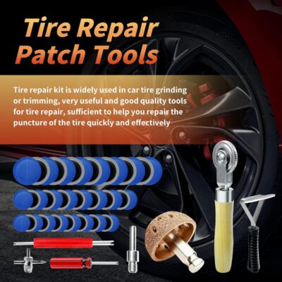 53Pcs Tire Patch Kit Heavy Duty, Tire Repair Tools 42 mm Tungsten Steel Buffing Wheel with 32/42/58mm Tire Patches, Inner Liner Scraper, Tire Patch Roller for Car Motorcycle Bike tractors Grinding - Image 6