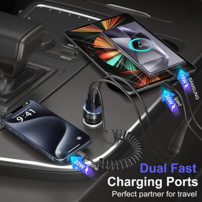 65W Super Fast Type C Car Charger for Samsung Galaxy S26 S25 S24 S23 S22 Ultra, 2Pack 4-Port USB C Car Charger for Samsung A13 A14 A16 A17 A03S A10E S20FE Android Car Adapter+5FT Type C Coiled Cable - Image 4