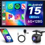 6G+128G 8-Core Android Car Stereo Double Din 10.1 inch Wireless Carplay IPS Touchscreen Car Radio Android Auto Screen with GPS Navi Bluetooth DSP, Mirror Link, WiFi, FM RDS, Backup Camera SWC Driauto