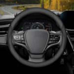 Steering Wheel Cover Universal Standard Size 14.5-15 inch, Breathable Microfiber Leather, Anti-Slip, Soft Grip, Sporty Design, Fits for Cars SUVs Trucks, Black