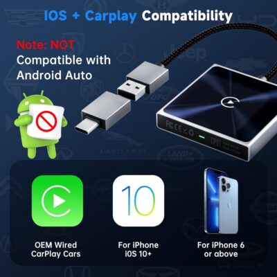 Wireless CarPlay Adapter for iPhone, Super mini Compact 2-in-1 Dongle for Apple iOS 10+, Convert Wired to Wireless CarPlay, Instant Connectivity, Fit for Cars from 2016 with Built-in CarPlay - Image 6