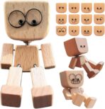 Shaking Wooden Man, Shaking Wooden Man Figurine for Car Dashboard, Handmade Shak Feet Woodens Doll, Funny Cars Ornaments Wood Desktop Decor, Car Dashboard Accessories with 12PCS Magnetic Expressions