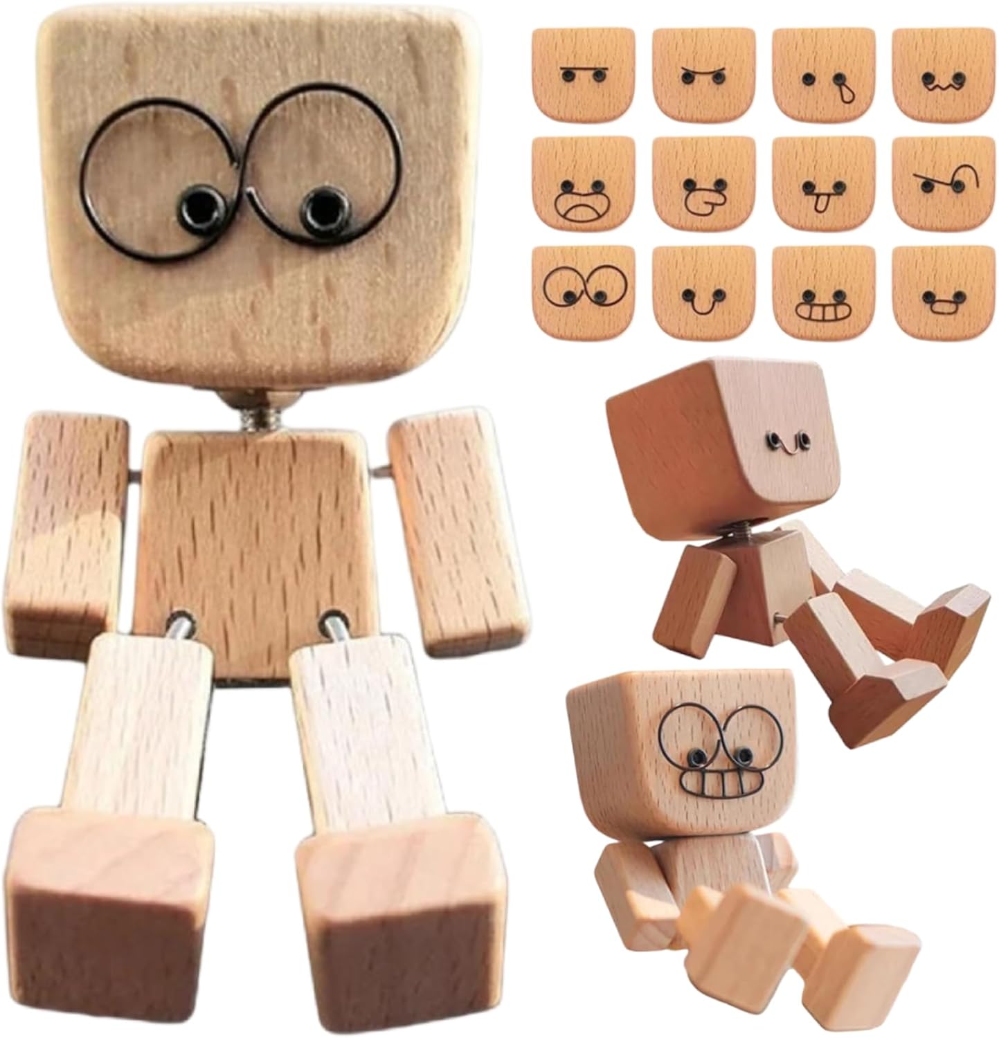 71JI2CqZtUL._AC_SL1500_.jpg Shaking Wooden Man, Shaking Wooden Man Figurine for Car Dashboard, Handmade Shak Feet Woodens Doll, Funny Cars Ornaments Wood Desktop Decor, Car Dashboard Accessories with 12PCS Magnetic Expressions - Image 1