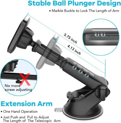 APPS2Car 3-in-1 Car Phone Mount Magnetic Dashboard Windshield Air Vent Mount Phone Holder for Car Universal Car Phone Holder with Powerful Suction Cup Built-in Strong 6 Magnets for All CellPhones - Image 7