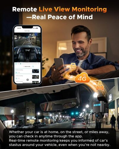 Volam 4G LTE Cellular Dash Cam with Live Streaming & GPS Tracking - Dual Car Security Camera with Remote Live View,Cloud Storage,AI Motion Detection,Sentry Mode, Anti-Theft Protection for Vandalism - Image 3