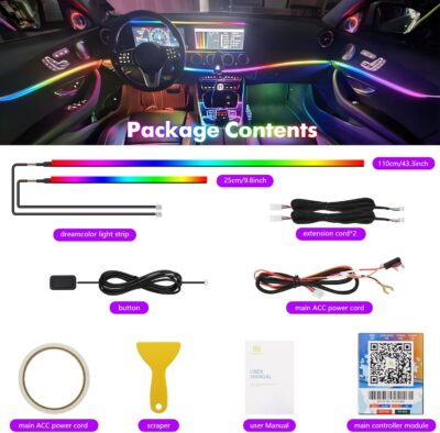 Upgraded Dreamcolor Acrylic Car Interior Lights RGB LED Strip Lights APP Control Zoned Control System 252 Color Modes DIY Fiber Optic Ambient Lighting Kits 2 in 1 Music Car Neon Lights - Image 3