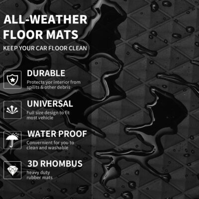CAR PASS Black Rubber Car Mats, All-Weather Floor Mats Full Set Durable Anti-Slip 3D Rhombus Waterproof Automotive Pad Trim to Fit Liner Universal Fit for Sedan SUV Truck Van, 4 Pcs All Black Rubber - Image 7