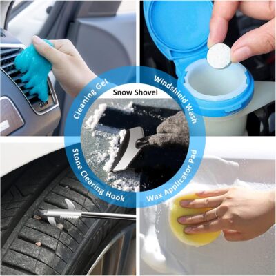 AUTODECO 41Pcs Car Cleaning Wash Kit Interior Detailing Cleaner Kit with High Power Handheld Vacuum, Collapsible Bucket, Windshield Tool, Snow Shovel, Tire Brush, Complete Car Care Tools, Black - Image 8
