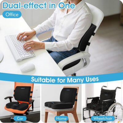 Ergonomic Seat Cushion & Lumbar Support Pillow - Memory Foam for Sciatica Pain Relief & Posture Correction, Non-Slip Chair Cushions for Office Chair/Car/Wheelchair/Travel (Black) - Image 5