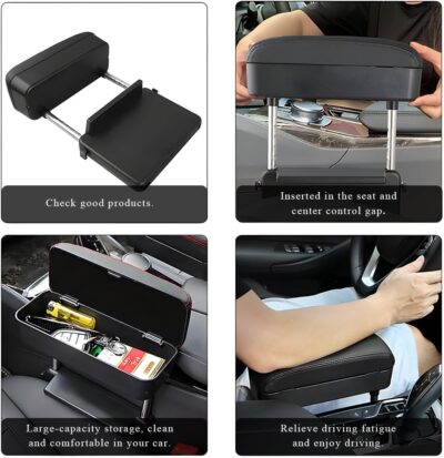 Car Armrest Storage Box, Adjustable Automotive Center Console Extension Armrest Pad, Multifunctional Auto Console Removable Arm Support Pad Organizer, Car Accessories (Black) - Image 5