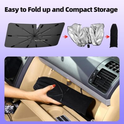 [2026 Upgrade] Windshield Sun Shade Umbrella, Scratch-Free Car Sunshade for SUVs, Foldable Automotive Interior Sun Protection | Highly UV Block Coating Auto Heat Shield Accessories(XX-Large) - Image 5