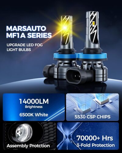 Marsauto H11/H16/H8 LED Fog Light Bulb Yellow, 14,000LM 3000K Amber H11 H16 H8 LED Bulb Yellow for Fog Lights or DRL, 70,000 Hours Lifespan, Play and Plug, Non-Polarity, Pack of 2 - Image 6