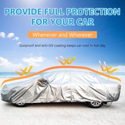 SEAZEN Car Cover with Zipper, 2 Layer Full Car Covers Waterproof/UV Protection/Snowproof/Dustproof, Universal Car Cover (Fit Sedan-Length Up to 200") - Image 5
