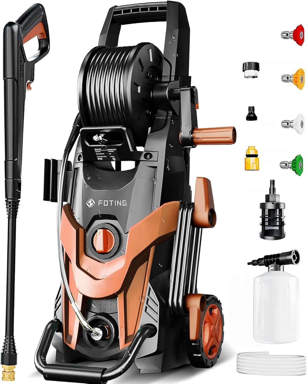 71JewvOn2-L._AC_SL1500_.jpg High Power Pressure Washer 4500PSI with 4 Quick Connect Nozzles,Inlet Hose & Filter, Foam Cannon for Cars/Fences/Driveways/Patios/Home,Red - Image 1