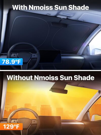 2026 Upgraded Nmoiss Car Windshield Sun Shade [Dot Matrix Reflective Coating] Extended Edge No Light Leakage Design Cooling Protect Car Interior from UV Damage Small - Image 2