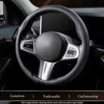 Aimato Nappa Leather Steering Wheel Cover, Ultra-Thin Car Steering Wheel Cover,Comfortable & Breathable Microfiber,Universal Fit for Most Cars, Black - Image 2