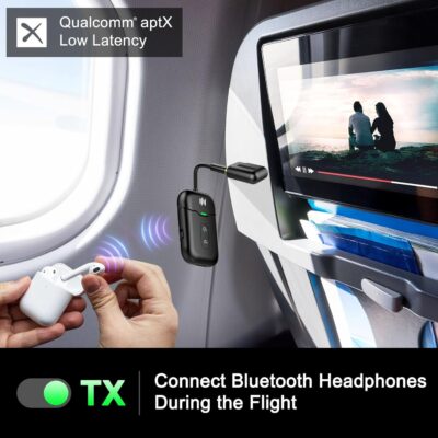 Premium Airplane Bluetooth 5.4 Transmitter Adapter,Supports 2 AirPods/Headphones 2-in-1 Bluetooth Transmitter Receiver with aptX Low Latency,Wireless Adapter for Flight,TV,Gym,Tablets Car Stereo - Image 3