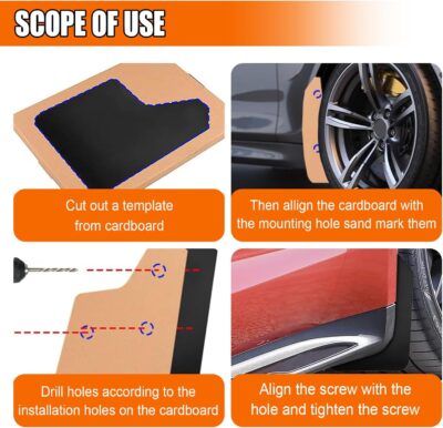 4PCS Universal Car Mud Flaps, Flexible Bendable Car Splash Guards Set with Fastener Rivet Clips, Universal Off-Road Front & Rear Mudguard Accessories for Pickup, SUV, Truck (Black) - Image 6