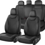 Coverado Seat Covers Full Set, 5 Seat Black Car Seat Covers, Leather Car Seat Protectors, Automotive Front and Back Seat Covers, Waterproof Car Seat Cushions Universal Fit for Most Sedan, SUV, Truck