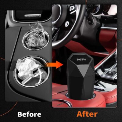 HOTOR Car Trash Can with Lid - 2 Pack, Car Accessories for Interior, Leakproof Vehicle Garbage Can with 30 Attached Trash Bags, Multipurpose Organizers and Storage for Home, Office, Black - Image 5