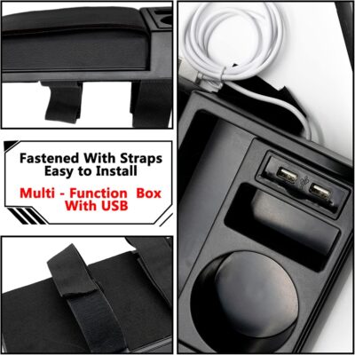 Car Center Console Cover 3 in 1, Auto Center Console Pad with Cup Holder and Phone Holder,PU Leather Auto Armrest Cover Protector,Waterproof Universal car armrest Cover for Most Vehicle - Image 3