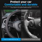 Car Steering Wheel Cover, Anti-Slip Breathable Leather Vehicle Steer Wheel Protector Adaptable to 14.5-15 Inches, Steering Wheel Protection Guard, Universal Automotive Accessories (Black) - Image 3