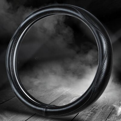 HAOKAY Top Grade Black Genuine Leather Steering Wheel Cover Men Women, Luxury Steering Wheel Cover for Cars, SUVS and Trucks，Universal 14.5-15 inch - Image 5