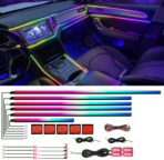 Acrylic Interior Car LED Strip Light with APP, 18-in-1 128 Colorful 6 Pieces Fiber Optic Car Decoration Atmosphere Light Kits, Dual Zone Music Sync Rhythm RGB Neon Lighting for All Cars
