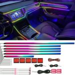Acrylic Interior Car LED Strip Light with APP, 18-in-1 128 Colorful 6 Pieces Fiber Optic Car Decoration Atmosphere Light Kits, Dual Zone Music Sync Rhythm RGB Neon Lighting for All Cars