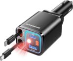 SUPERONE Retractable Car Charger, 69W Car Charger Adapter for iPhone 17 USB C Charger Fast Charging with Starry Light, Car Accessories Compatible with iPhone 17/16/15/14/13/12, iPad, Android, Pixel