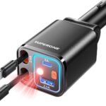 SUPERONE Retractable Car Charger, 69W Car Charger Adapter for iPhone 17 USB C Charger Fast Charging with Starry Light, Car Accessories Compatible with iPhone 17/16/15/14/13/12, iPad, Android, Pixel