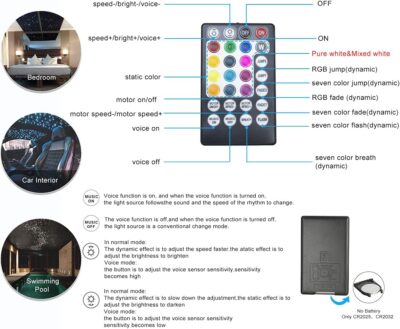 AZIMOM Bluetooth Control 16W Twinkle Fiber Optic Lights Star Ceiling Lighting Kits 450pcs0.03in 9.8ft Fiber Strands RGBW Music Mode Light Engine for Home Indoor Car Interior Decoration - Image 4
