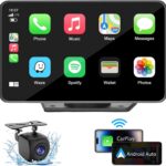 7" HD Portable Carplay Wireless Touch Screen Double Din Car Stereo Compatible Apple Carplay and Android Auto with GPS Navigation, Voice Control, Mirror Link, Bluetooth