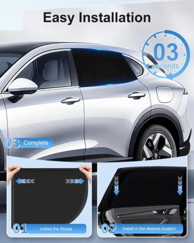 Car Window Shades(2 Pack)-Side Window Sun Shades, UV Protection Breathable Spandex Baby Window Covers, Universal Fit Most of Cars, Protect Privacy for Family (27.2"x39.8") Black - Image 3