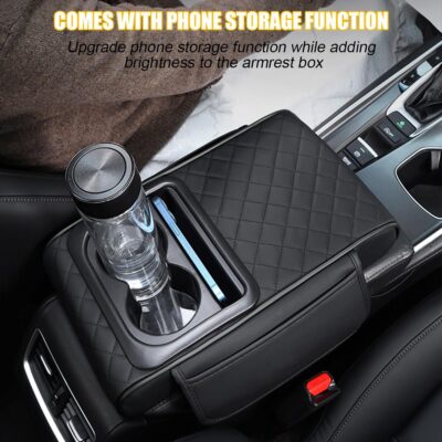 Mandark Car Center Console Armrest Pillow, Leather Memory Foam Auto Arm Rest Box Cover with Storage Bag, Waterproof Automotive Interior Elbow Protector Accessories, Universal Fit (Beige) - Image 4