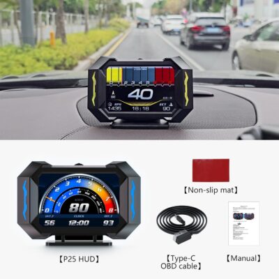 OBD2 Gauge Car HUD Head Up Display Multifunction Digital,Car Speedometer Tachometer Water Temperature Oil Temperature Volt Inclinometer Boost Gauge RPM Meter fit for Most Vehicles After 2008 - Image 9