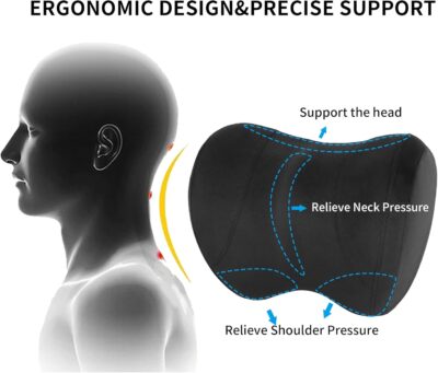 Car Neck Pillow Adjustable Up and Down Style 2 Pack,Car Headrest Pillow for Neck Support Relieves Driving Fatigue, Soft Memory Form and Ergonomic Design Fits Most Heights and Car Seats (Black) - Image 4