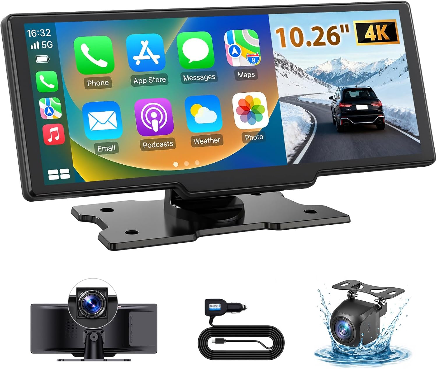 71KKwqiM0jL._AC_SL1500_.jpg 10.26" Wireless CarPlay Screen for Car: 4K Dash Cam & 1080P Backup Camera, Portable Touchscreen Car Stereo for Apple Carplay & Android Auto, GPS Navigation, Mirror Link, BT, FM, Voice Control - Image 1