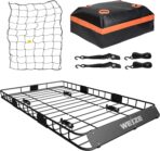 WEIZE 54" x 34" Heavy Duty Roof Rack Basket, 200LBS Universal Rooftop Cargo Basket with Waterproof Bag, Cargo Net & Tie Down Straps, Steel Luggage Holder for Car SUV Truck - Image 3