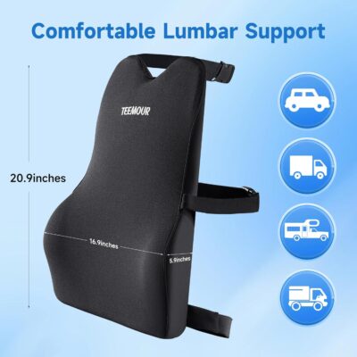 Teemour Lumbar Support Pillow for Car Truck Accessories Memory Foam Back Cushion for Driving Seat Lower Back Support, Lumbar Comfort for Long Drivvers Back Pain Relief, with Three Adjustable Straps - Image 8
