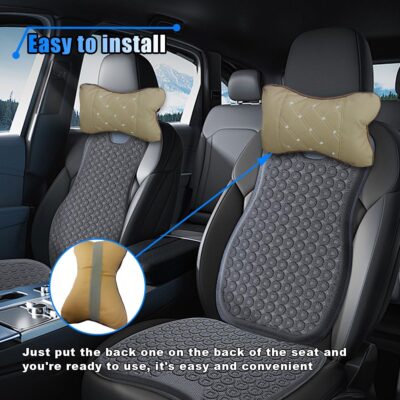 2PCS Car Neck Pillow, Breathable Car Head Neck Rest Cushion, Soft Pillow for Relieving Stiffness, Comfort Car Seat Neck Support Pillow (Beige) - Image 5